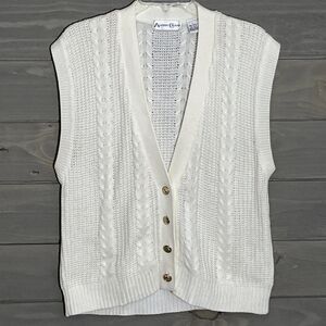 Vintage Alison Craig Cable Knit Sweater Vest Womens L Ivory Preppy Academia